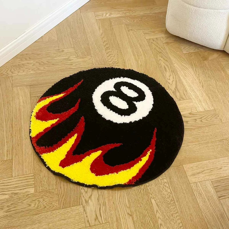 Tapete Bola 8 com chamas para uma decoração marcante
